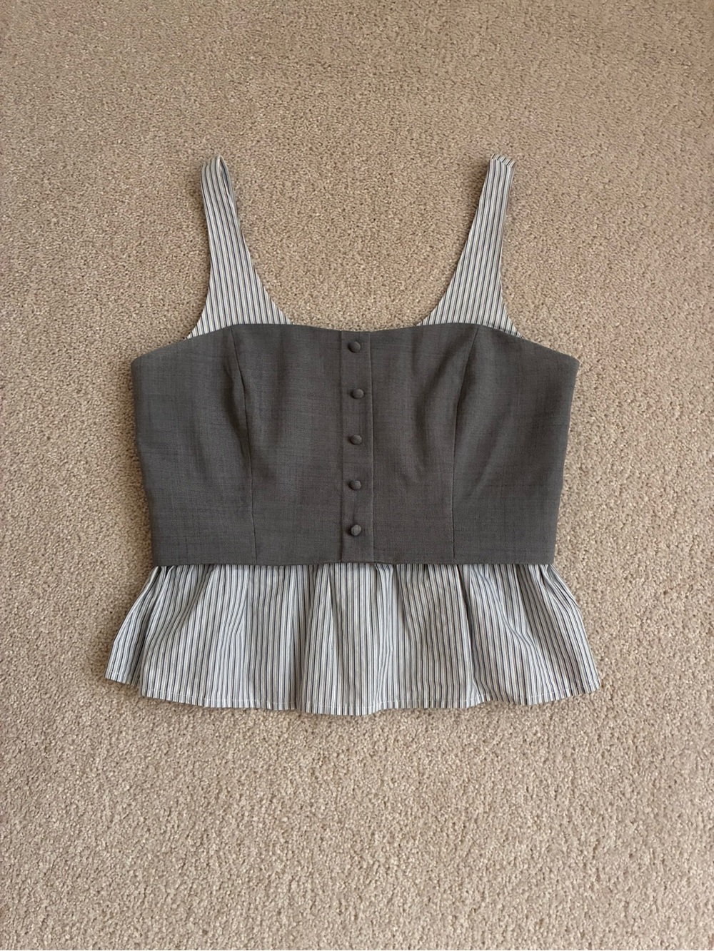 Sincerely Jules Gray Button-Front Peplum Tank with Striped Trim